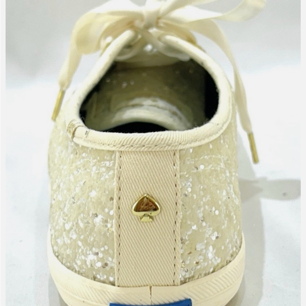 NEW IN BOX! Keds x Kate Spade Ivory Glitter Satin Ribbon Sneakers Size 8 - Picture 4 of 6